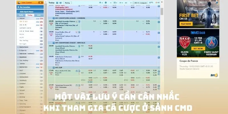Một vài lưu ý cần cân nhắc khi tham gia cá cược ở sảnh CMD